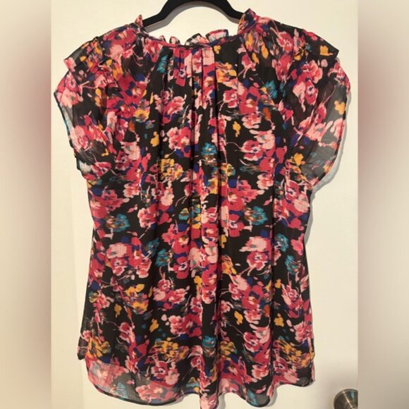 Vibrant Floral Chiffon Blouse - Black and Pink - NWT - Picture 2 of 3